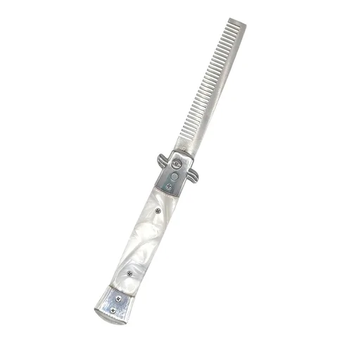 Miniatura 9 de Switchblade - Peine de bolsillo plegable, peine de barba de acero inoxidable para hombres, peines de bigote de dientes finos diseñados para Negro