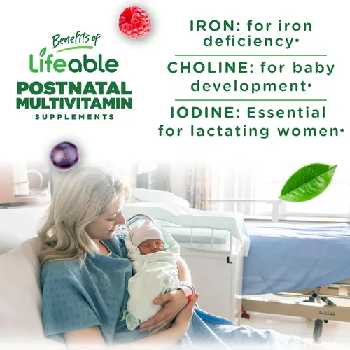 Miniatura 3 de Lifeable Multivitamínico posnatal con hierro, colina y yodo Vitaminas posnatales de gran sabor para mujeres que amamantan Suplemento vegetariano