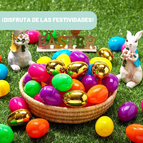 Miniatura 5 de JOYIN 500 huevos de Pascua de plástico, vacíos de 2.3 pulgadas, 494 piezas coloridos con 6 huevos dorados, rellenables a granel para caza de Pascua