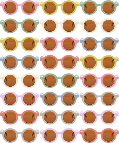 Flutesan 24 pares de lentes de sol redondos para niños, lindos lentes de sol circulares retro para niños y niñas, niños pequeños al aire libre UV,