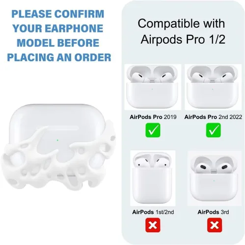Miniatura 2 de Funda compatible con AirPods Pro 2, funda única de silicona suave 3D para AirPods Pro 2ª/1ª (2022/2019) (blanco)