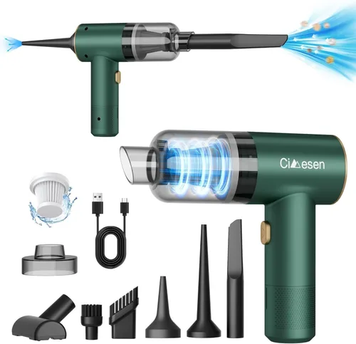 Aspiradora portátil 4 en 1, 12000 Pa, mini aspiradora de mano inalámbrica recargable, 120 W, aspiradora de alta potencia y plumero de aire, Verde