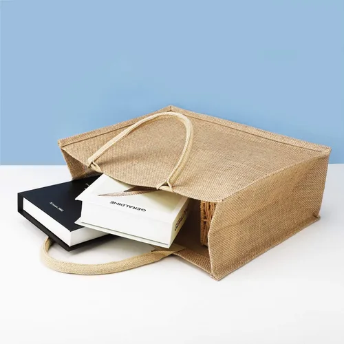 Miniatura 7 de Segarty Bolsas de mano, paquete de 3 bolsas grandes de yute de arpillera reutilizables de lona para regalos con asas, bolsa en blanco a granel