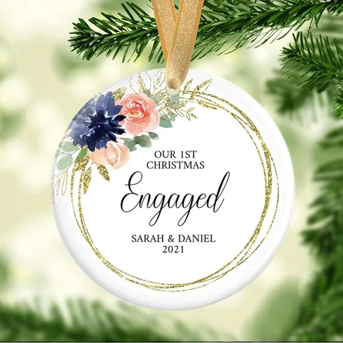 Miniatura 20 de Adorno de matrimonio de 1ª Navidad – Adorno de Navidad «Just Married» – Adorno de señor y señora – Adornos de boda – 1ª Navidad comprometida