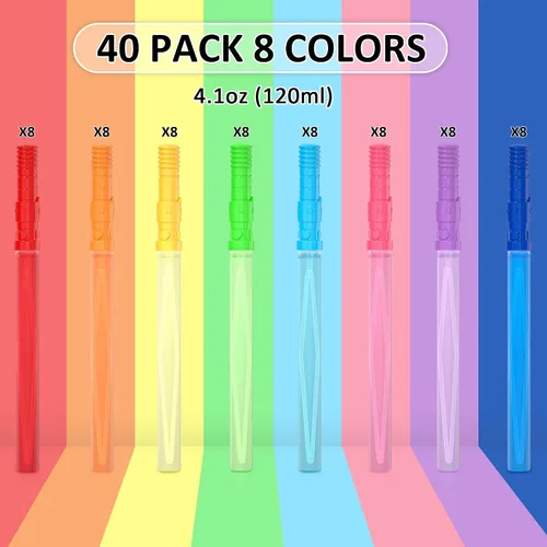 Miniatura 2 de Inscraft Paquete de 40 varitas de burbujas grandes de 14 pulgadas, 8 burbujas de colores a granel para juguete de verano, uso de actividades al aire