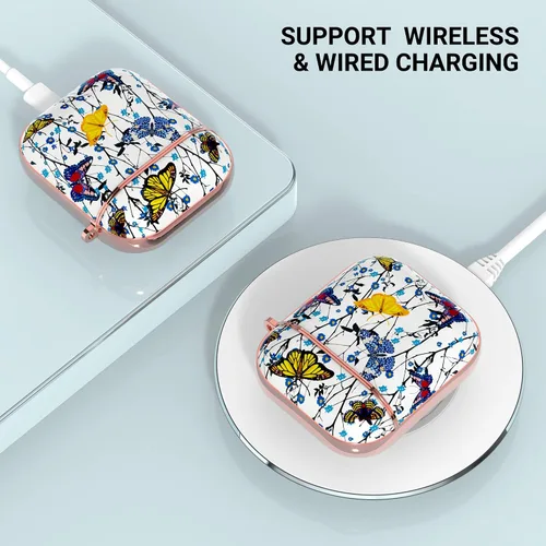 Miniatura 6 de ULAK Funda para AirPods 1 y 2, diseño elegante para AirPods para mujeres y niñas, bonito patrón de mariposa, funda protectora a prueba de golpes