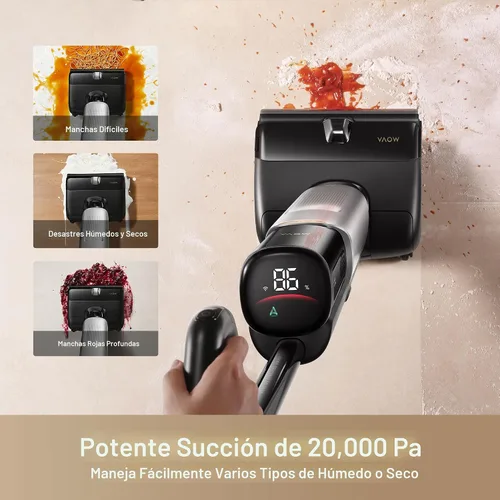 Miniatura 4 de Aspiradora en Seco y Húmedo Mova X4 Pro, 20000Pa Aspiradora Trapeadora Inalámbrica con Cero Enredos, Trapeado con Agua Caliente para Desórdenes