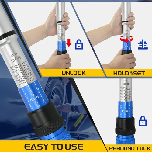 Miniatura 2 de Llave dinamométrica de clic de 3/4 pulgadas, llave dinamométrica profesional de clic de doble dirección 100-600FT.LB/135-815N.M, escalas de doble