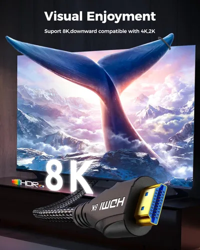 Miniatura 4 de Cratree Cable HDMI de 15 pies de largo – Cable HDMI de ultra alta velocidad certificado 8K, cable HDMI trenzado de 48 Gbps, 8K 60 Hz, 4K 120 Hz