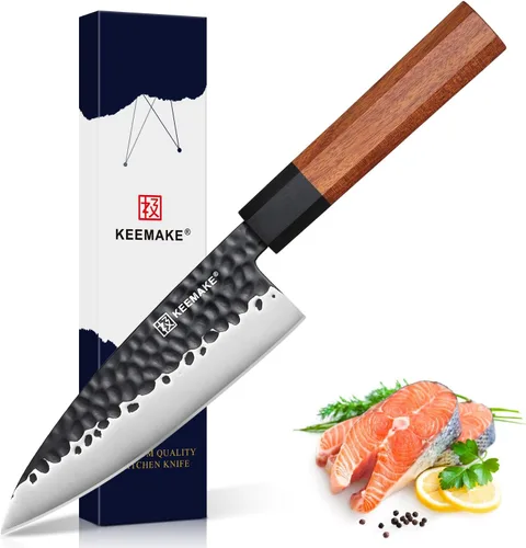 Cuchillo Deba KEEMAKE de 6 pulgadas, cuchillo japonés de doble bisel de acero inoxidable 440C para pescado/filete con asa de madera octogonal G10