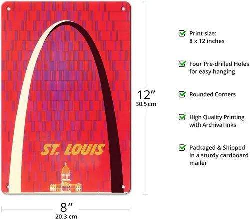 Miniatura 2 de Pacifica Island Art St. Louis - The Gateway Arch Monument - Póster de viaje vintage por David Klein c.1950s - Cartel de metal vintage de 8 x 12