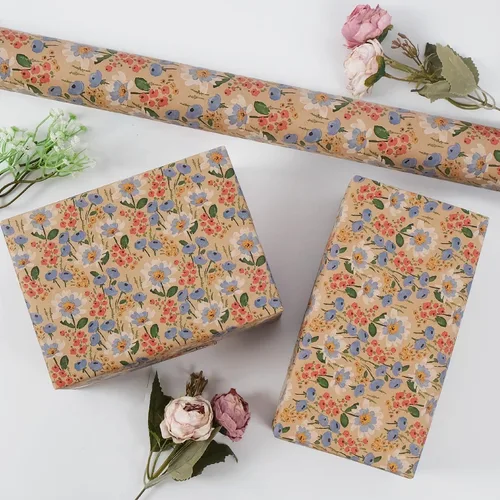 Miniatura 4 de Aimyoo - Rollo de papel de regalo floral Kraft - Rollo jumbo - 30 pulgadas x 33 pies - Papel de regalo vintage con flores para todas las ocasiones