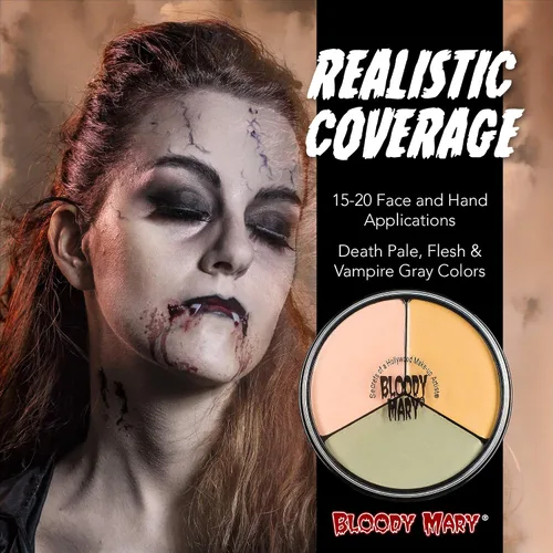 Miniatura 3 de Bloody Mary Crema de maquillaje Tri Color Wheel Monster – Death Pale, Flesh and Vampire Gray para teatro, disfraz o Halloween, zombi y monstruo