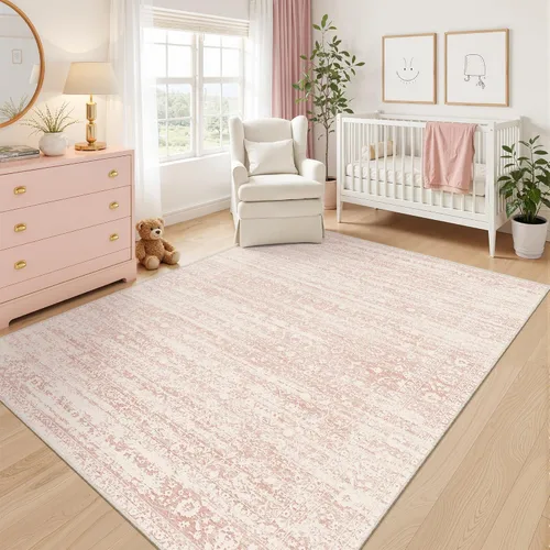 Miniatura 42 de Soalmost Alfombras de área de 5 x 7 pies para sala de estar, alfombras lavables florales beige para comedor, dormitorio, oficina en casa, alfombra