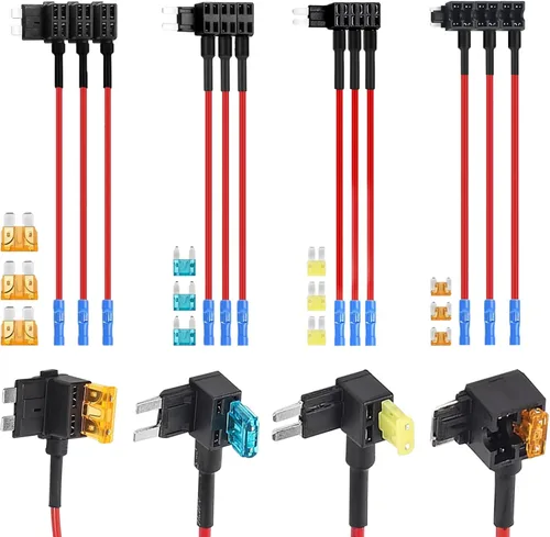 Paquete de 12 unidades de 4 tipos de adaptador de 12 V para coche con fusible de circuito adicional, tomas de fusible estándar Mini Micro2 y de