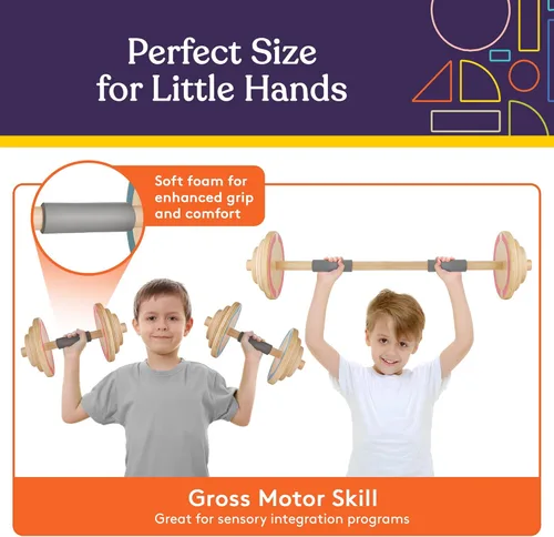 Miniatura 4 de Special Supplies Juego de pesas de madera para niños, juego de mancuernas ajustables y mancuernas para equipo de gimnasio en casa, juego