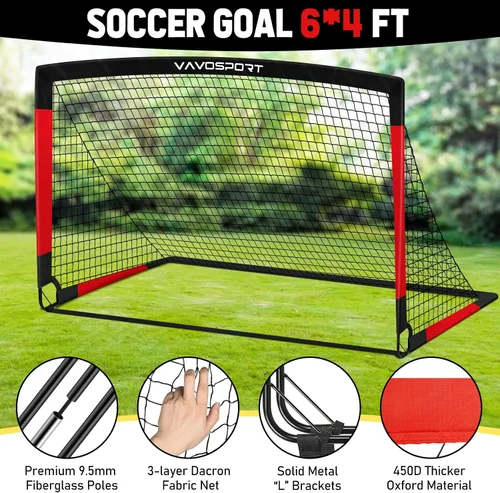 Miniatura 3 de VAVOSPORT Juego de porterías de fútbol para niños para patio trasero, 2 redes portátiles de 4 x 3 / 6 x 4 pies, mini equipo de entrenamiento