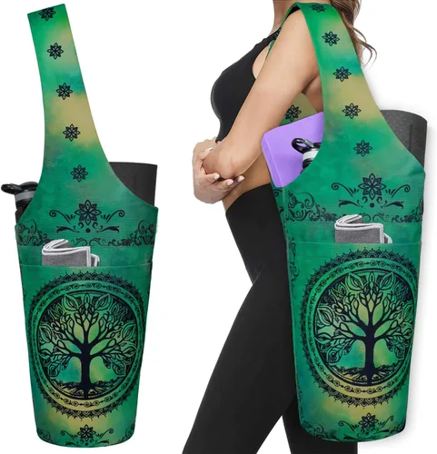 Miniatura 9 de Bolsa de esterilla de yoga impresa a la moda con bolsillo lateral grande y bolsillo con cremallera, bolsa larga de yoga que se adapta a la mayoría