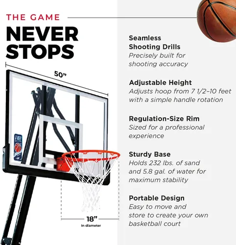 Miniatura 5 de IE Sports Aro de baloncesto portátil con altura ajustable de 7.5-10 pies y reboteador