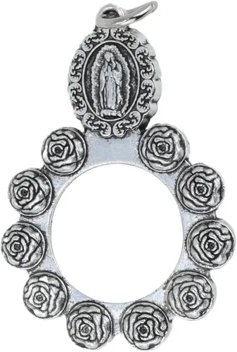 Miniatura 7 de Needzo Anillo de rosario de Nuestra Señora de Guadalupe, dije de bolsillo de Virgen María, regalo católico para seres queridos, 1.5 pulgadas