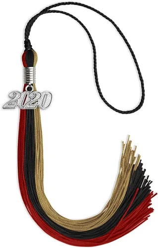 Miniatura 67 de Endea Graduation Borla de triple color con gota de fecha plateada (negro/dorado/granate, 2020)