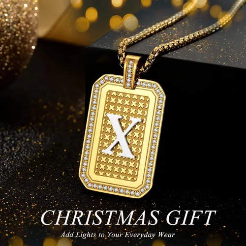 Miniatura 5 de Zillaly Collar con dije de inicial, letra mayúscula, oro de 18 quilates, joyería de diamantes A-Z para hombres y mujeres, regalo de Navidad, Acero