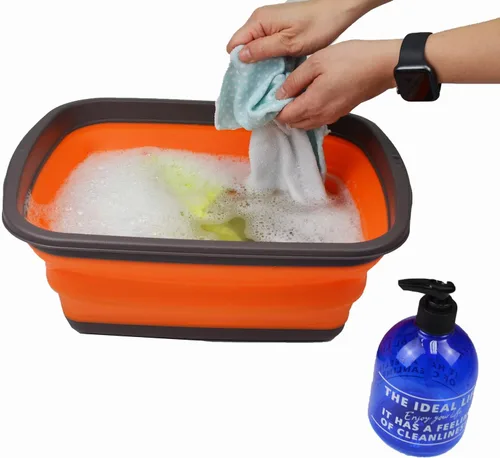 Miniatura 5 de SAMMART Juego de 2 tinas plegables de 10 L (2.6 galones) - Tina plegable para platos - Lavabo portátil - Tina de plástico que ahorra espacio