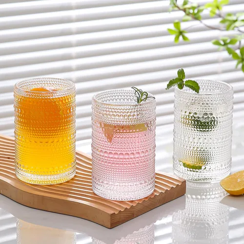 Miniatura 3 de Amyoole Juego de 6 vasos para beber Hobnail de 15 onzas, vasos de agua transparentes vintage en relieve, vasos de cóctel para cerveza, whisky, jugo