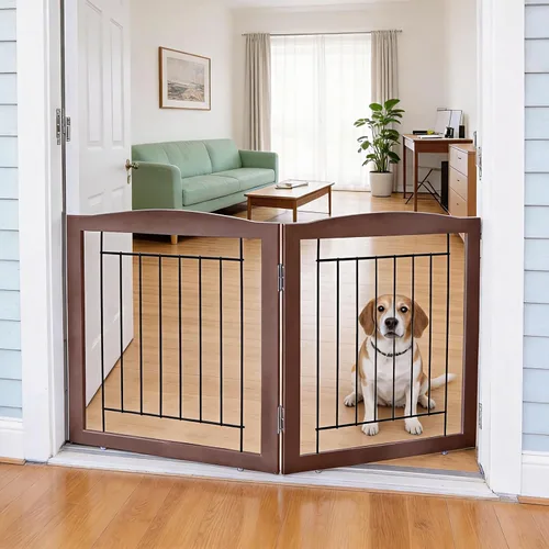 Miniatura 40 de ZJSF Puerta plegable independiente para perros, puerta de madera extra ancha blanca para cachorros, 6 paneles, puertas altas para mascotas