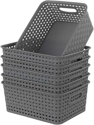 Cesta de almacenamiento de plástico gris, 10.03 x 7.67 x 4.05 pulgadas, 6 paquetes