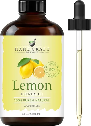 Handcraft Blends Aceite esencial de limón – Enorme 4 onzas líquidas – 100% puro y natural – Aceite esencial de alta calidad para difusor y