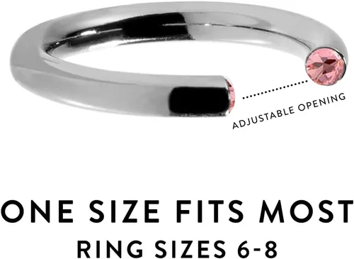 Miniatura 4 de Stella Valle Birthstone Ring Adjustable Rhodium Plated Ring for Women with Swarovski Crystals Stackable Silver Ring Gift for Her Mother's Day