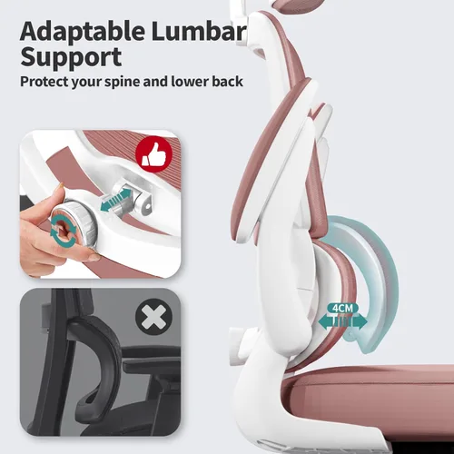 Miniatura 5 de TRALT Silla de oficina ergonómica, silla de escritorio de malla para el hogar de 330 libras, sillas de escritorio de oficina con ruedas, cómodas Rosa