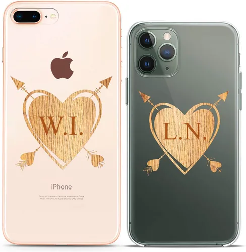 Fundas a juego para parejas compatibles con iPhone 16 15 14 13 12 11 Pro Max Mini Xs X 6s 8 Plus 7+ Xr 10 SE 5 personalizado de madera con nombre de