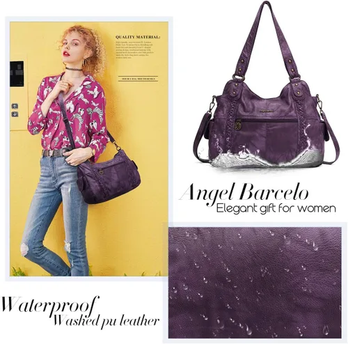 Miniatura 132 de Angel Barcelo - Bolsa de hombro amplia para mujer, diseño Hobo, cuero lavado