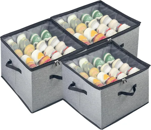 Miniatura 9 de Caja organizadora de zapatos, paquete de 2, organizador de almacenamiento de zapatos con cubierta transparente, divisores ajustables para 16-32