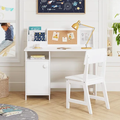 Miniatura 6 de UTEX Escritorio de estudio para niños con silla, juegos de escritorio y sillas con gabinete para 3-8, mesa de estudio para niños de madera, mesa