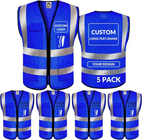 Miniatura 40 de Chaleco de seguridad con logotipo personalizado de alta visibilidad, chaleco reflectante clase 2, ropa de trabajo de construcción con 5 bolsillos