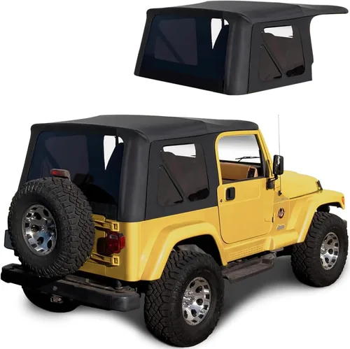 Miniatura 10 de Revestimiento superior estilo de fábrica Sierra Offroad para Jeep Wrangler TJ (1997-2002), funda blanda con vidrios polarizados, sin puertas Negro