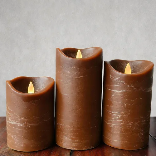 Velas sin llama de cera real, juego de 3 (Diámetro de 3 pulgadas x Altura de 4, 5, 6 pulgadas) Vela LED operada a batería con temporizador, luces