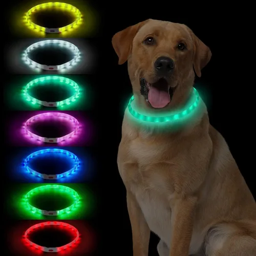 Collar para perro LED multicolor, collar para perro recargable con 7 colores de luz intermitente, luces para perros que hacen que las mascotas sean