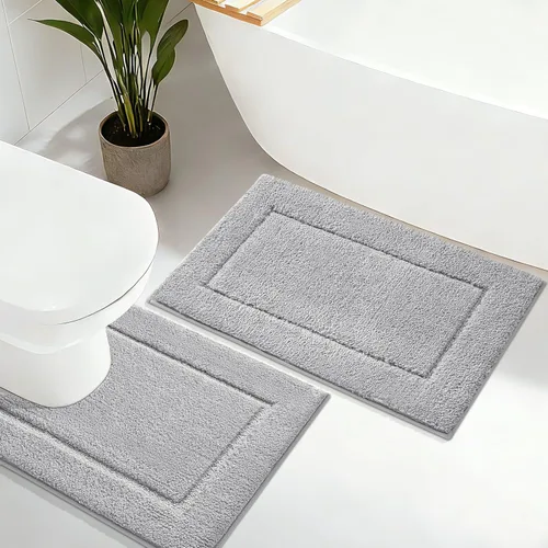Miniatura 36 de Juego de alfombras de baño de 3 piezas de color blanco hueso, ultra suave, gruesa, esponjosa, microfibra absorbente, parte trasera antideslizante