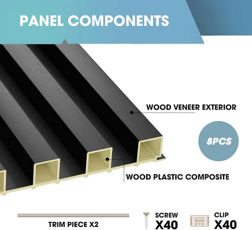 Miniatura 4 de OUZUGIE WPC Paneles de Pared de Lata Acústica, Paquete de 8 Paneles de Pared 3D de 114 x 6 Pulgadas para Decoración de Paredes Interiores, Sala