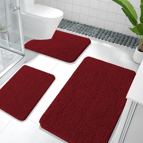 Miniatura 62 de OLANLY Juego de Alfombras de Baño de 3 Piezas, Tapetes de Baño de Chenilla Suave y Absorbente y Alfombra de Contorno en Forma de U para Inodoro