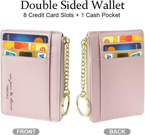 Miniatura 93 de URAQT Cartera para tarjetas de crédito, cartera minimalista de cuero delgado con cremallera, mini protector de tarjeta de crédito, llavero bolsillo