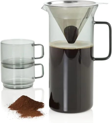 Miniatura 7 de AdHoc Impact Pour Over - Cafetera con recipiente de vidrio de 1 litro, filtro de acero inoxidable reutilizable de doble capa, cafetera