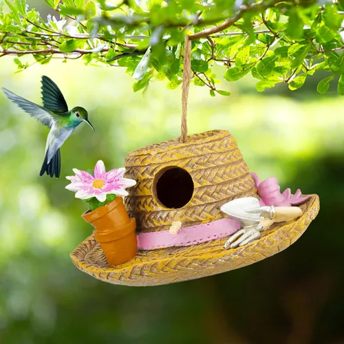 Miniatura 17 de Yinns Casa de pájaros de resina para exteriores, casas de pájaros para exteriores para anidar pájaros silvestres, casas decorativas de piedra