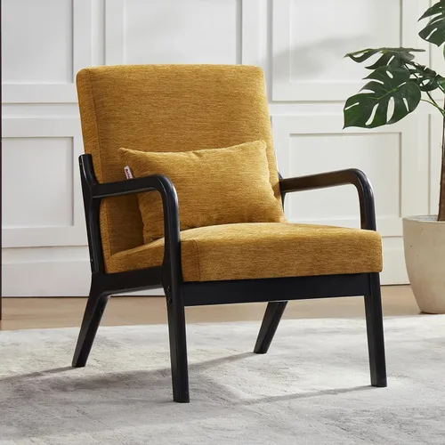 Miniatura 12 de Achicsofar Silla decorativa moderna de mediados de siglo con almohada de apoyo lumbar, patas de madera, tapizadas de piel sintética, cómodo cojín