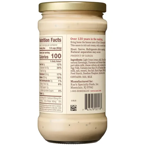 Miniatura 4 de Rao's Salsa Alfredo casera de 15 onzas, salsa cremosa para pasta, mezcla de calidad premium de queso parmesano y queso romano, crema y mantequilla