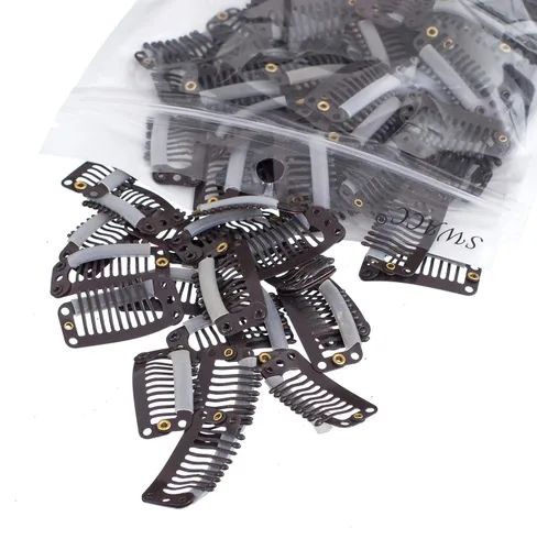 Miniatura 7 de SWACC 100 clips metálicos en forma de U para extensiones de cabello, extensiones de cabello, clips de peluca de peine a presión con goma